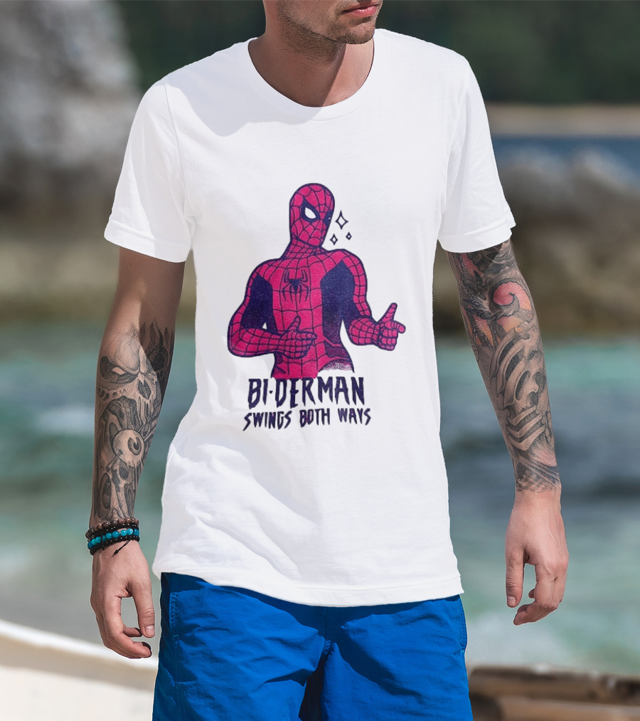 Bi Derman Swings Both Ways Superhero Spiderman T-Shirt
