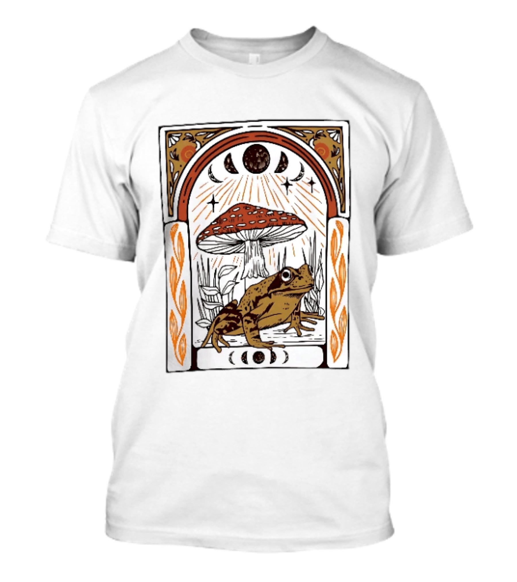 Toad With Amanita Mushroom And Celestial Moon Phases Tarot Aesthetic T-Shirt
