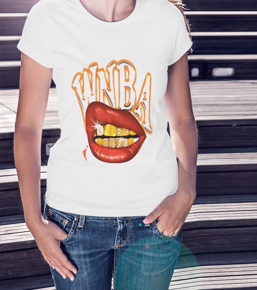 WNBA Red Lips Gold Teeth Grillz Glowing Chrome Lettering T-Shirt