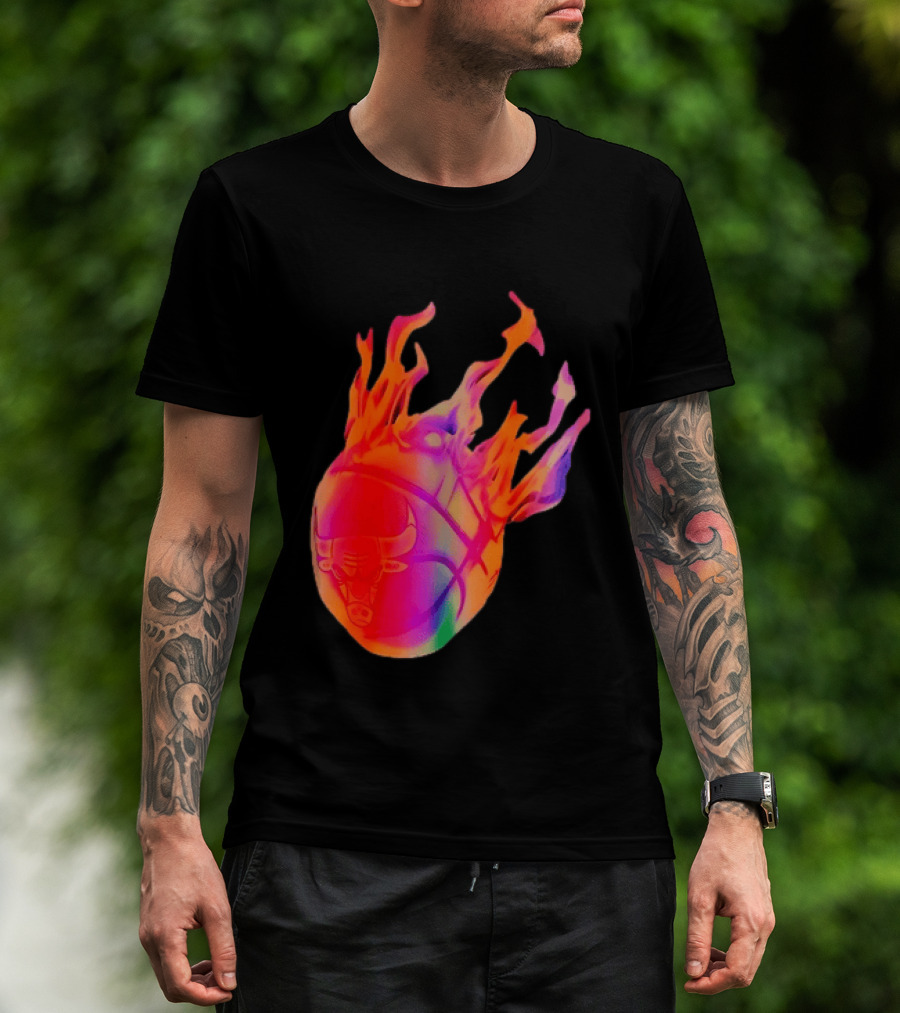 Chicago Bulls NBA Basketball Flaming Fireball NBA Fans Merchandise T-Shirt