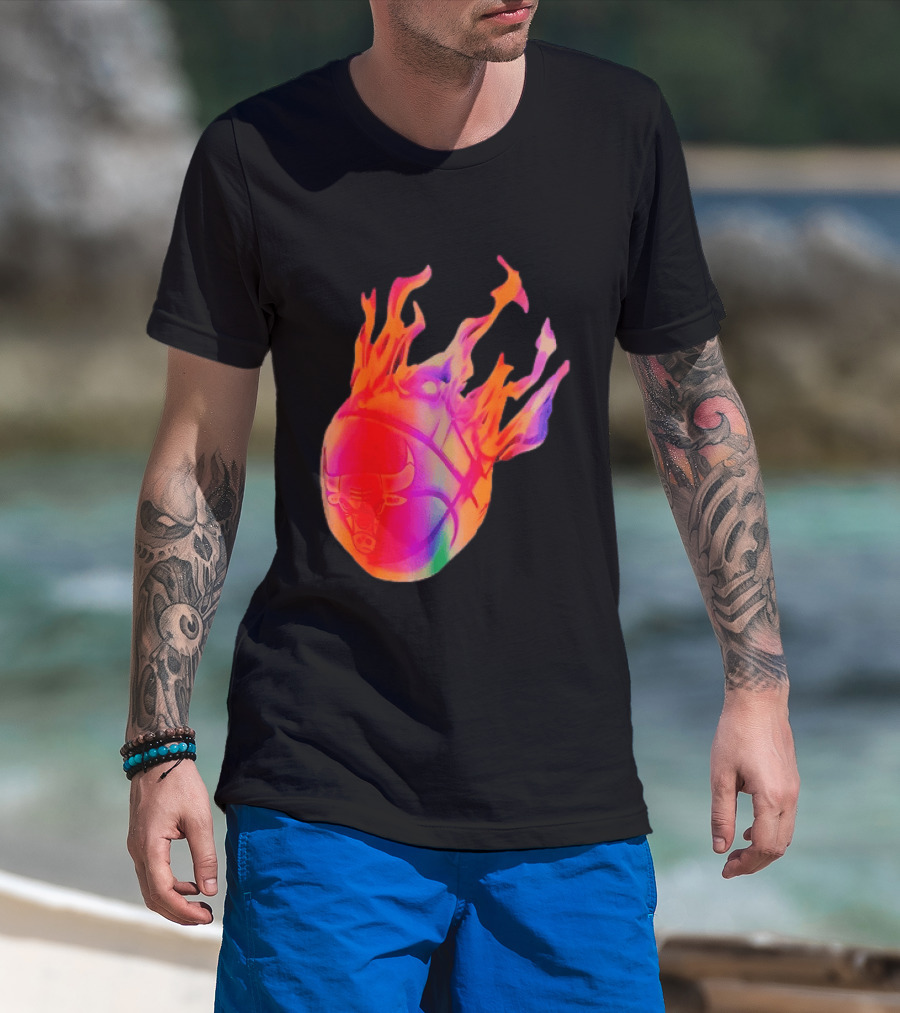 Chicago Bulls NBA Basketball Flaming Fireball NBA Fans Merchandise T-Shirt