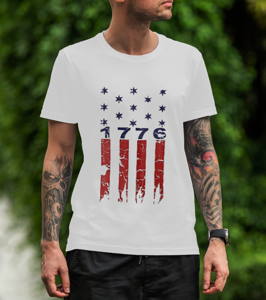 1776 Distressed American Flag Stars Stripes Patriotic T-Shirt