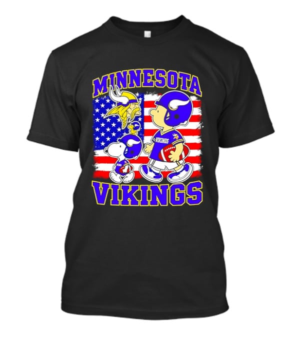 Minnesota Vikings Snoopy Woodstock American Flag Football 2026 T-Shirt