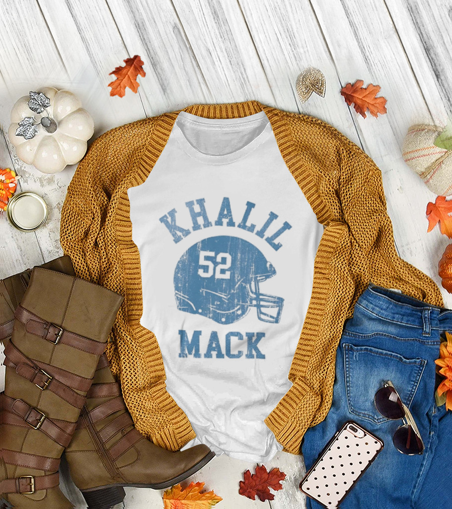 Khalil Mack 52 Distressed Powder Blue Football Helmet T-Shirt