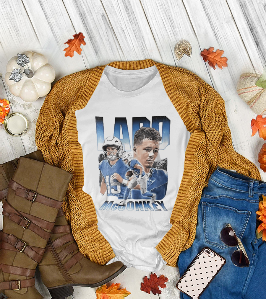 Ladd McConkey Number 15 Football Player Blue Jersey Collage T-Shirt