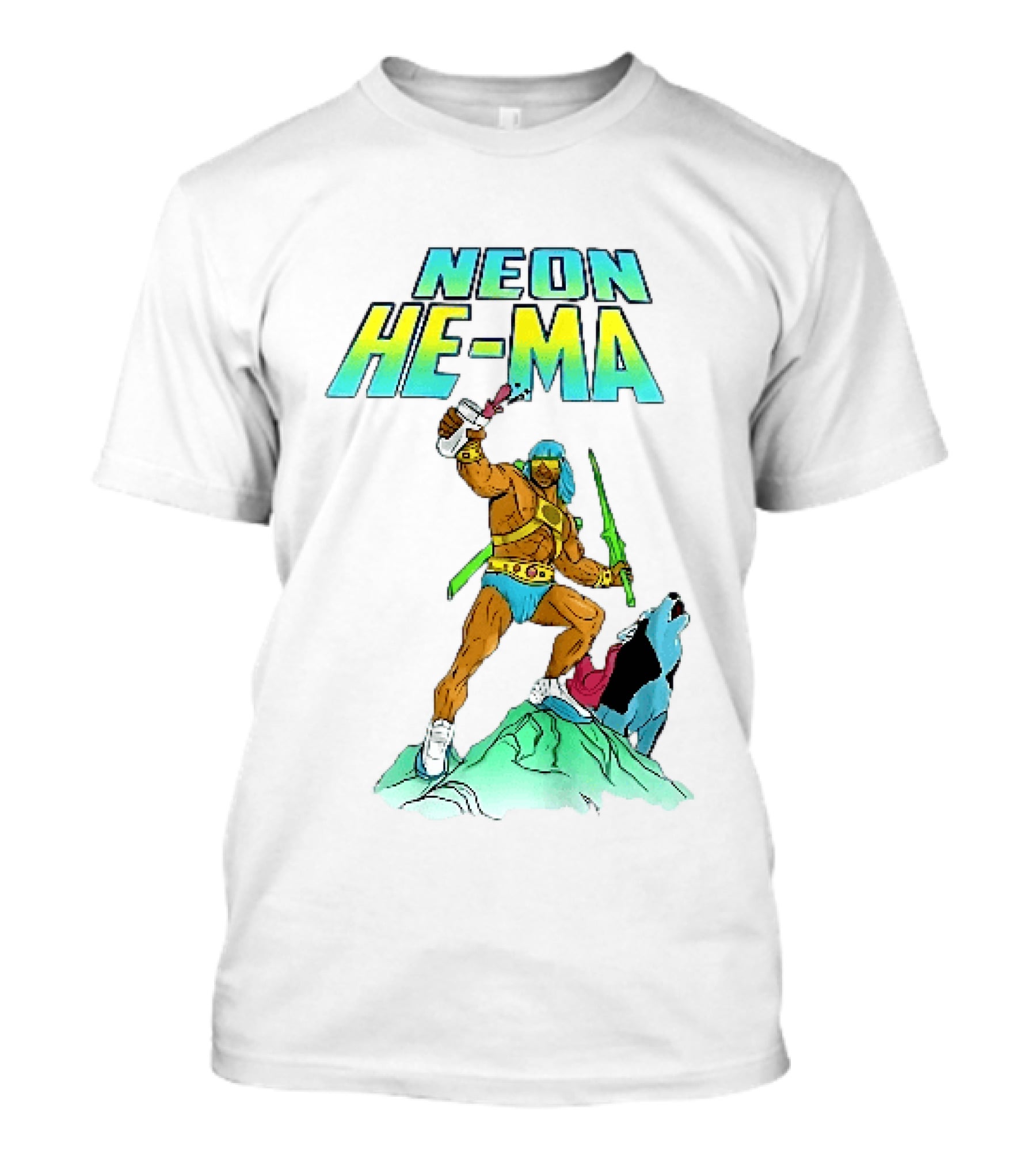 Neon He Ma Cartoon Warrior Action With Purple Drink Mountain Adventure T-Shirt