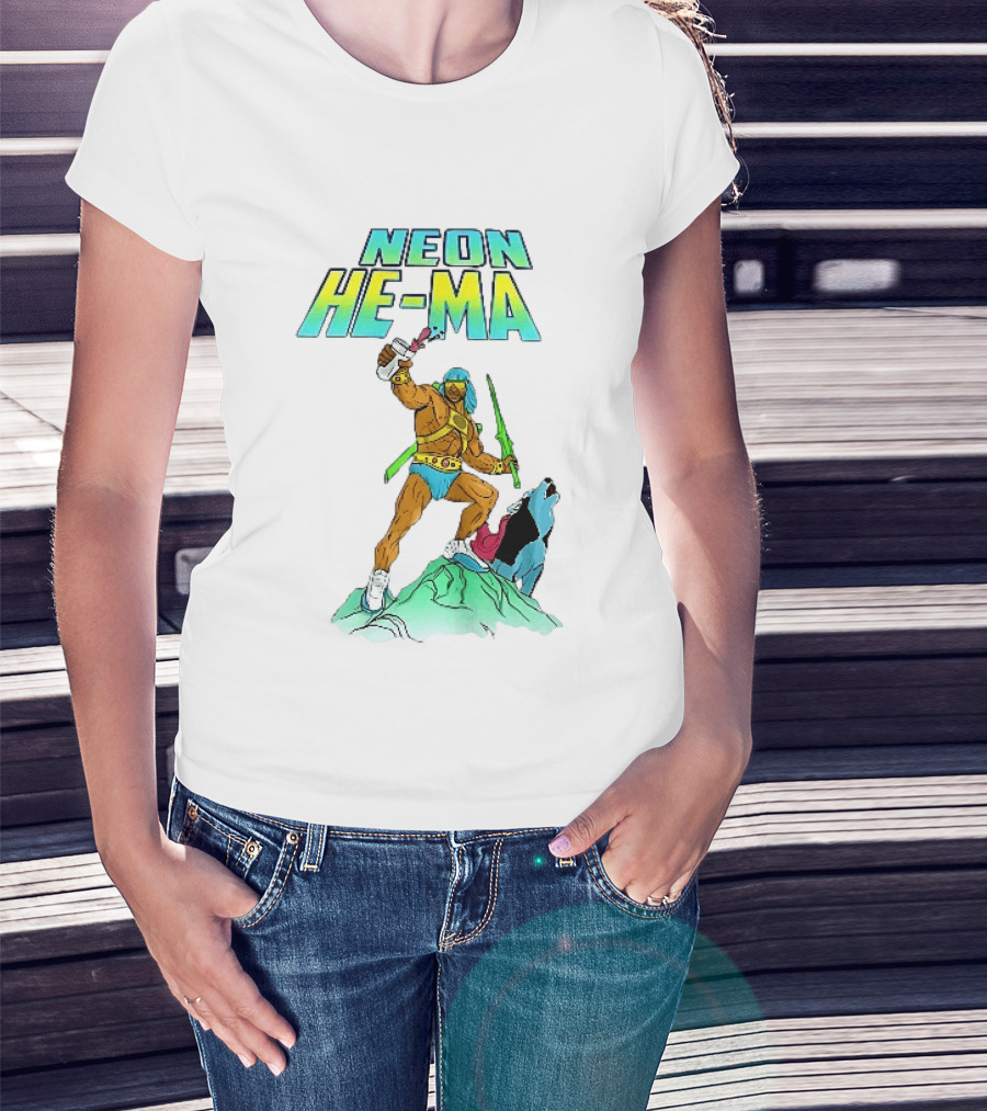 Neon He Ma Cartoon Warrior Action With Purple Drink Mountain Adventure T-Shirt