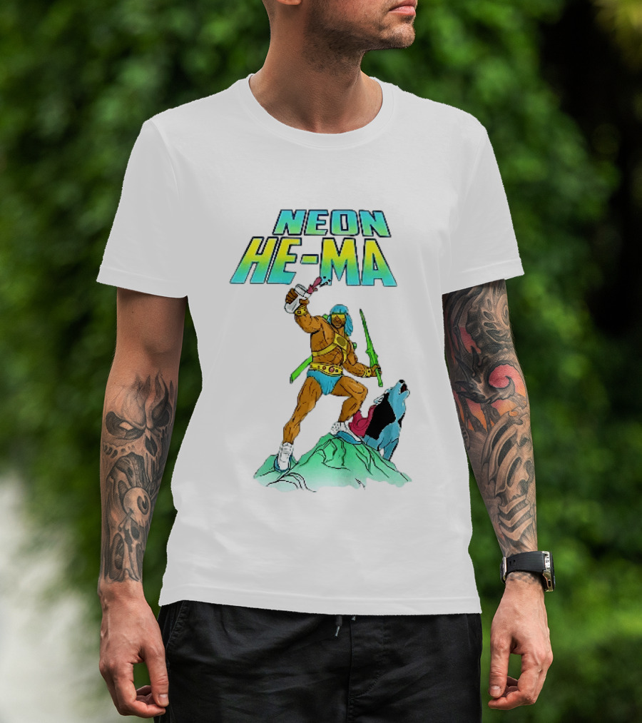 Neon He Ma Cartoon Warrior Action With Purple Drink Mountain Adventure T-Shirt