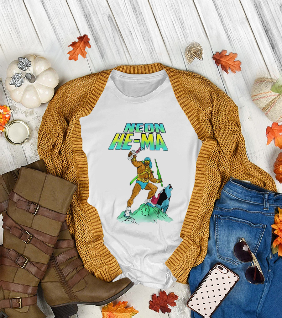 Neon He Ma Cartoon Warrior Action With Purple Drink Mountain Adventure T-Shirt