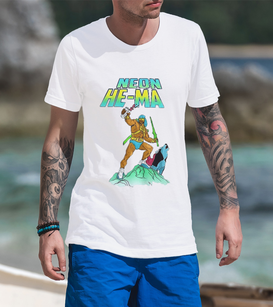 Neon He Ma Cartoon Warrior Action With Purple Drink Mountain Adventure T-Shirt
