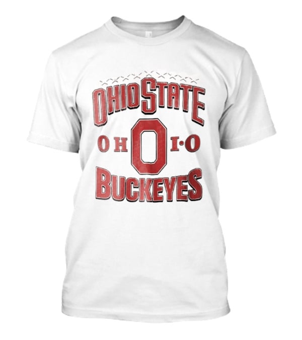Ohio State Buckeyes NCAA Ohio Block Letter Red Football Laces Arch T-Shirt