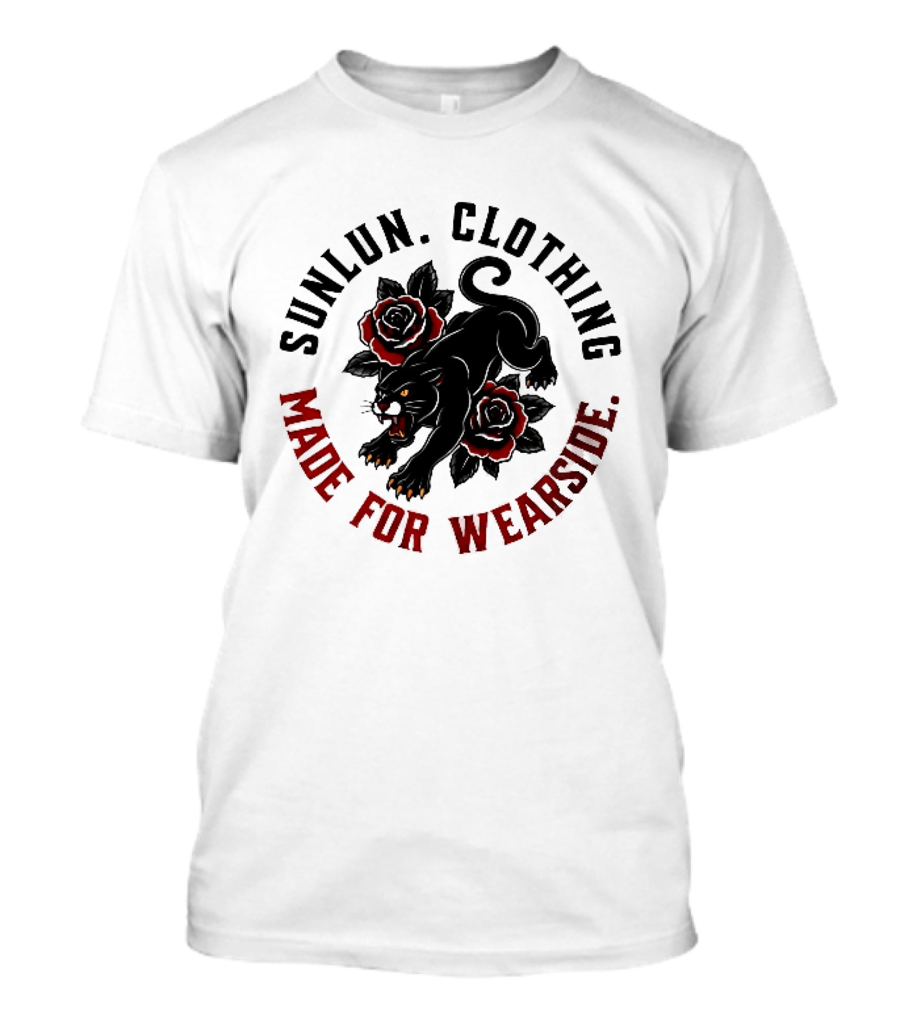 Sunlun Clothing Wearside Black Panther Red Roses Traditional Tattoo T-Shirt
