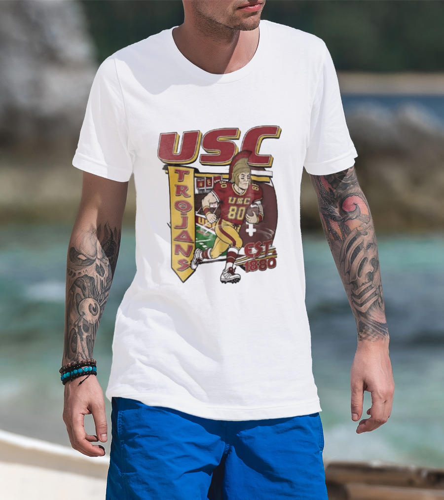 USC Trojans Football Player Cartoon Scoreboard Est 1880 T-Shirt