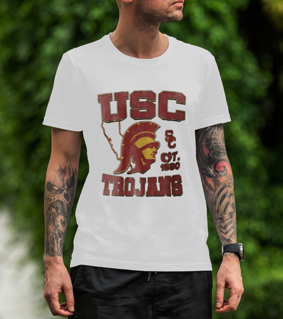 USC Trojans Est 1880 Helmet California State Map Sign T-Shirt