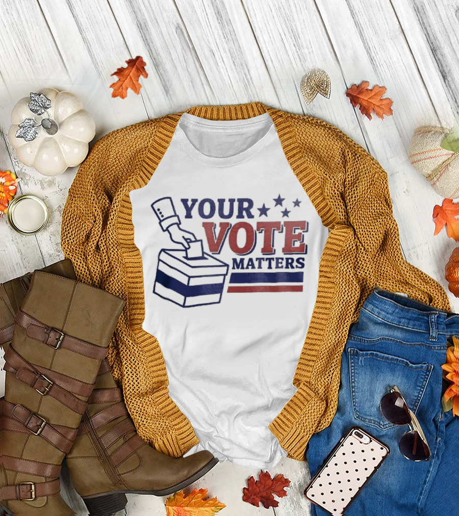 Your Vote Matters Hand Dropping Ballot Box Four Stars Red Blue Stripes T-Shirt