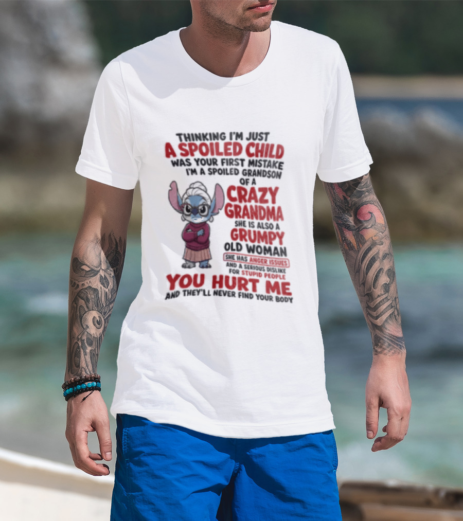Thinking I'm Just A Spoiled Child Was Your First Mistake Crazy Grandma Stitch You Hurt Me T-Shirt