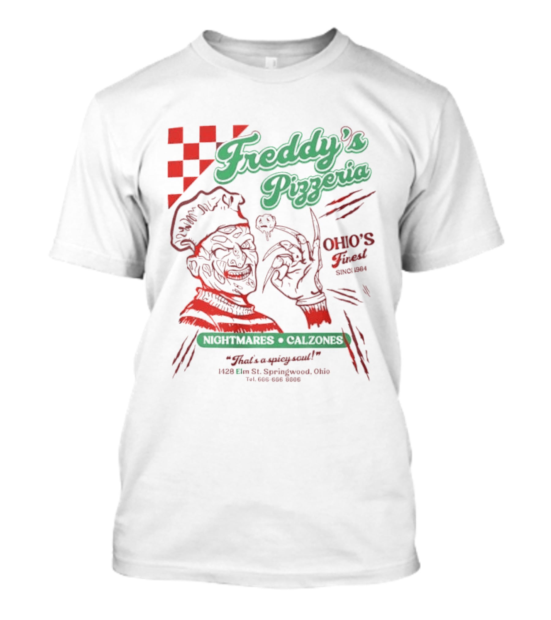 Freddy's Pizzeria Nightmares Calzones Spicy Ohio's Finest Springwood T-Shirt