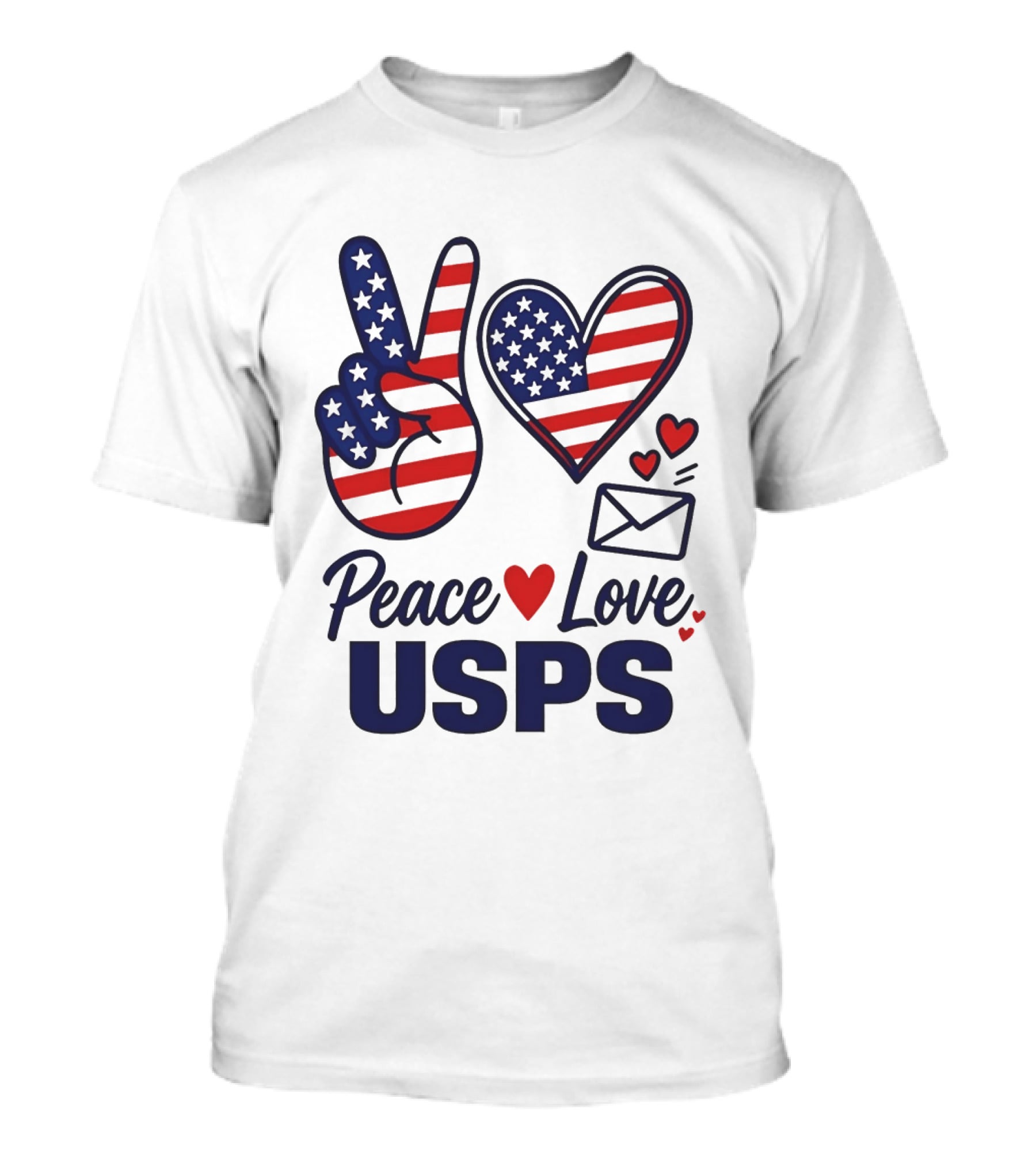 Peace Love USPS American Flag Heart And Mail T-Shirt