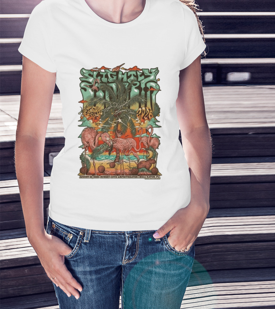 Slightly Stoopid August 22 2026 Ice Drippin Summer Tour Sunset Cove Amphitheater Boca Raton FL Flamingos Palms T-Shirt