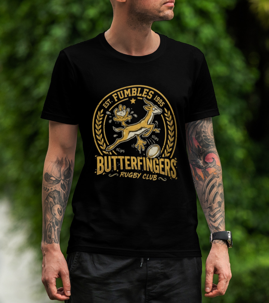 Est. Fumbles 1995 Butterfingers Rugby Club Gazelle Oval T-Shirt