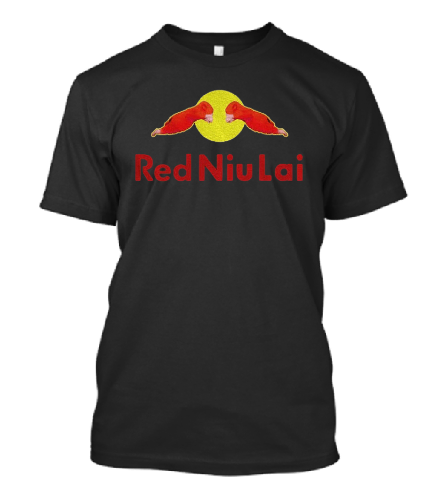 Red Bull Niu Lai Energy Drink Red Niu Lai Yellow Circle T-Shirt