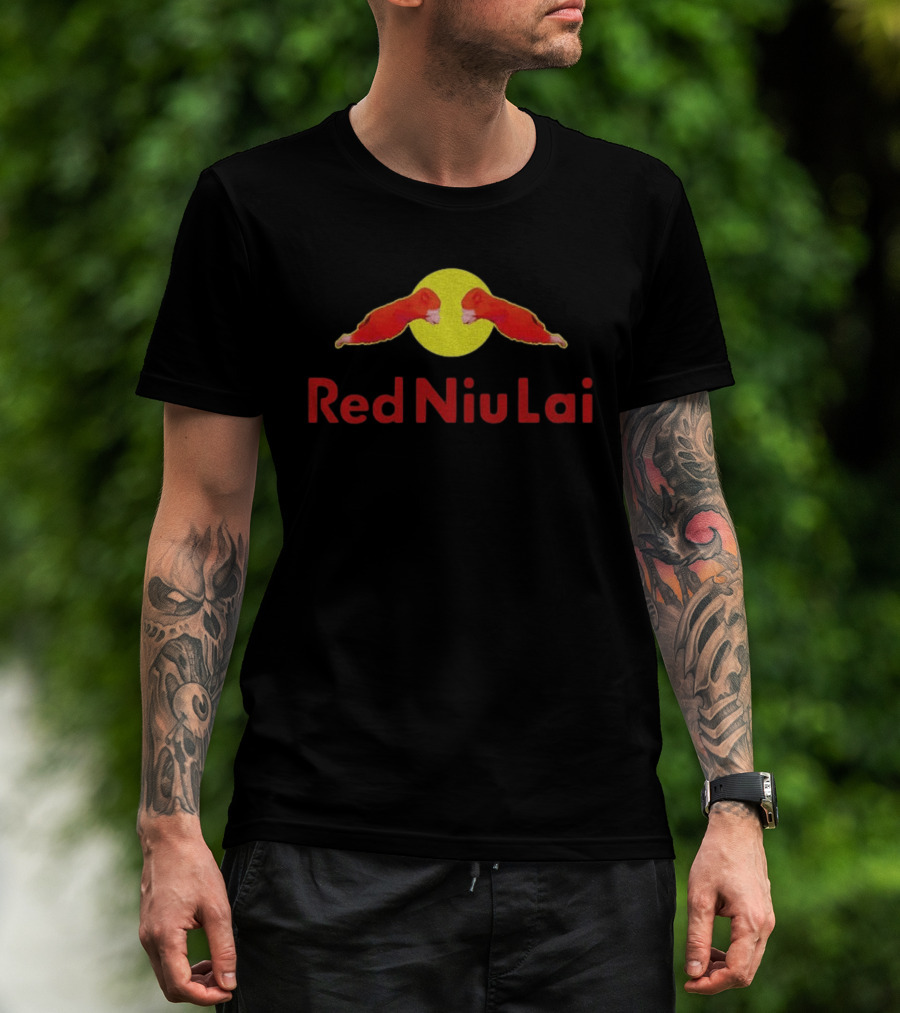 Red Bull Niu Lai Energy Drink Red Niu Lai Yellow Circle T-Shirt