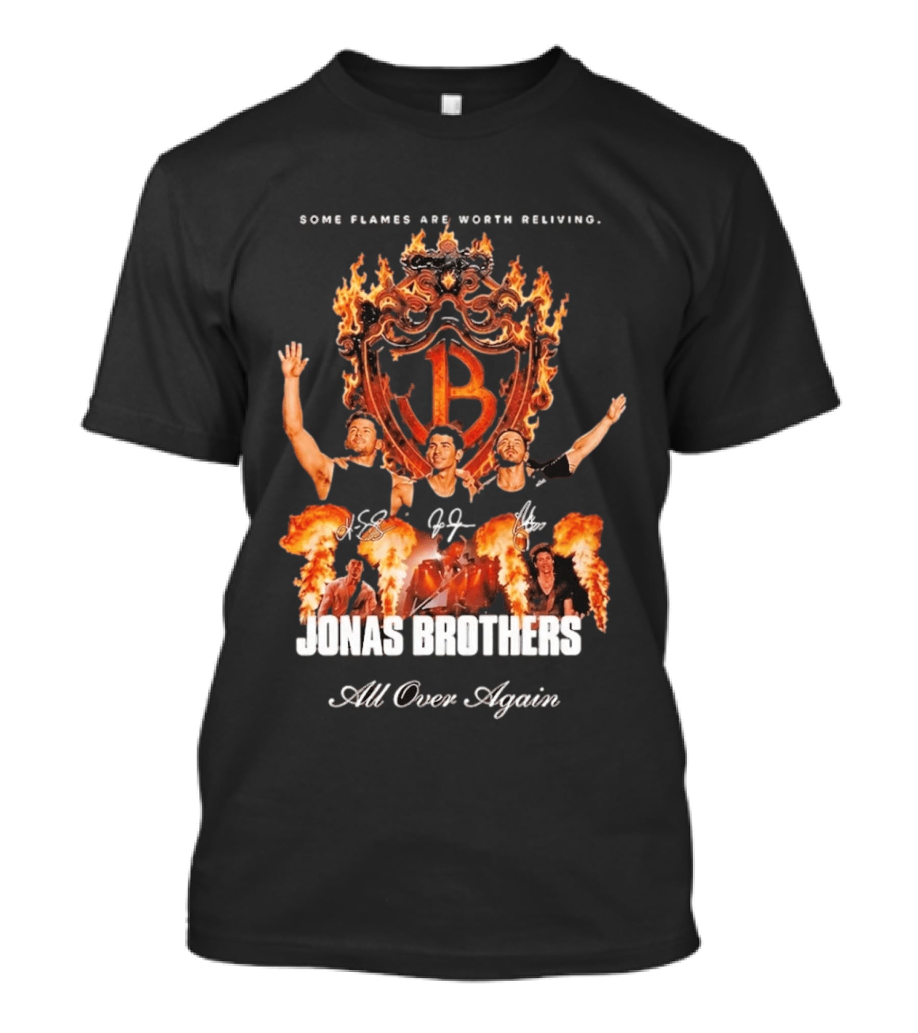 Jonas Brothers Some Flames Are Worth Beliving Tour Flame Signatures All Over Again T-Shirt