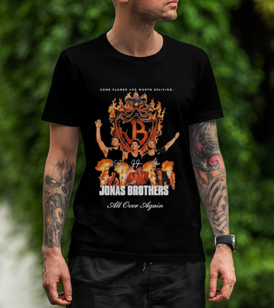 Jonas Brothers Some Flames Are Worth Beliving Tour Flame Signatures All Over Again T-Shirt
