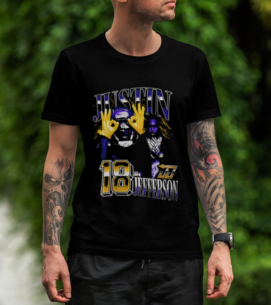 Justin Jefferson 18 Gold Gloves Lightning Bootleg Player Photos T-Shirt