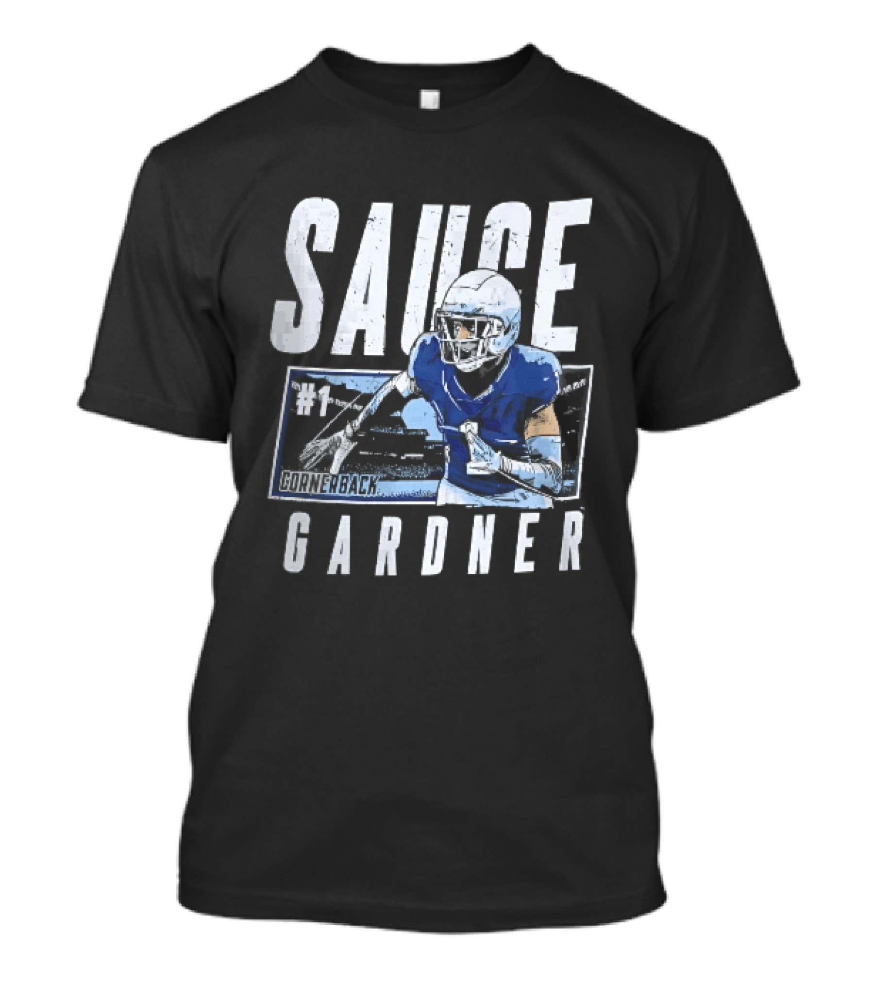Sauce Gardner Cornerback Football Player Pose Distressed Frame T-Shirt