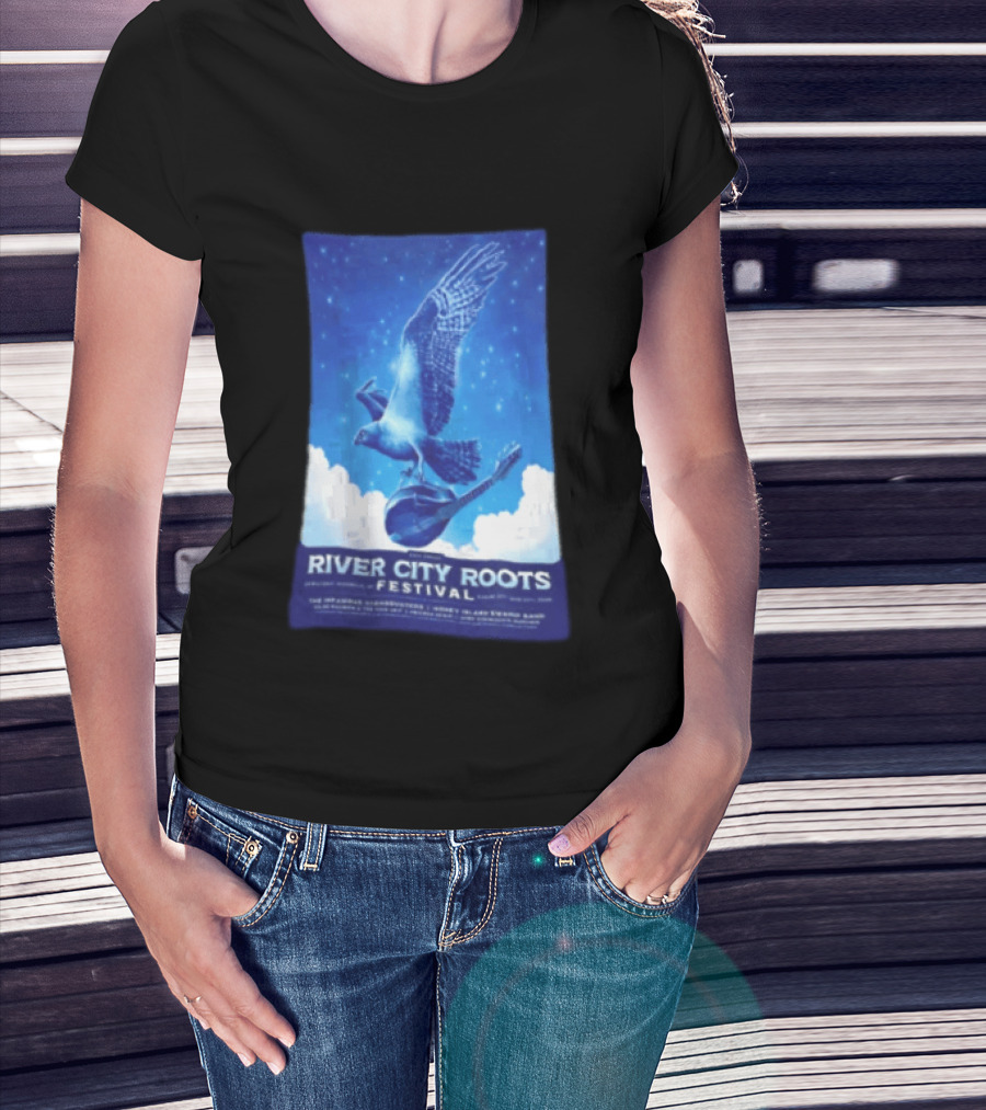 River City Roots Festival 2026 Missoula MT 20th Annual Event Bird And Mandolin T-Shirt