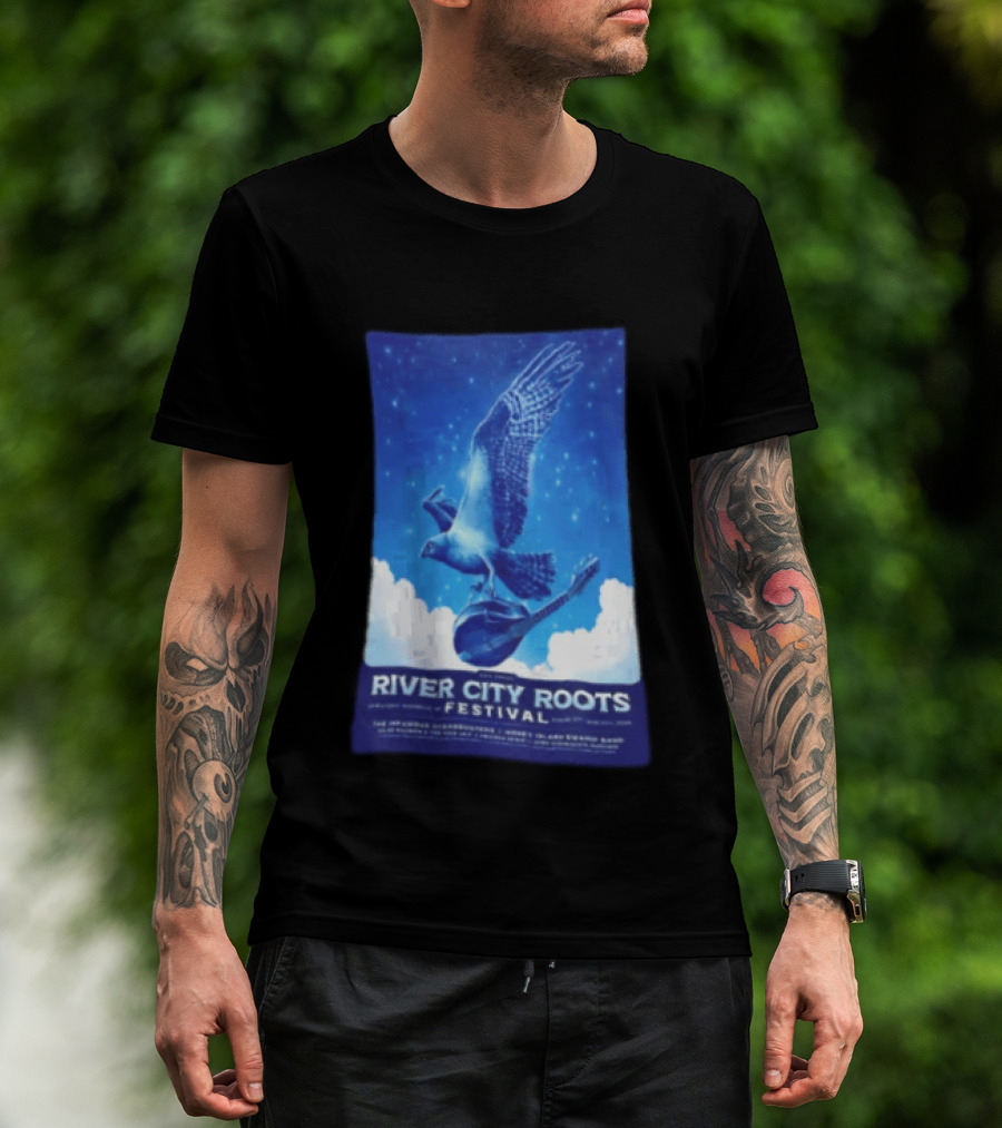 River City Roots Festival 2026 Missoula MT 20th Annual Event Bird And Mandolin T-Shirt