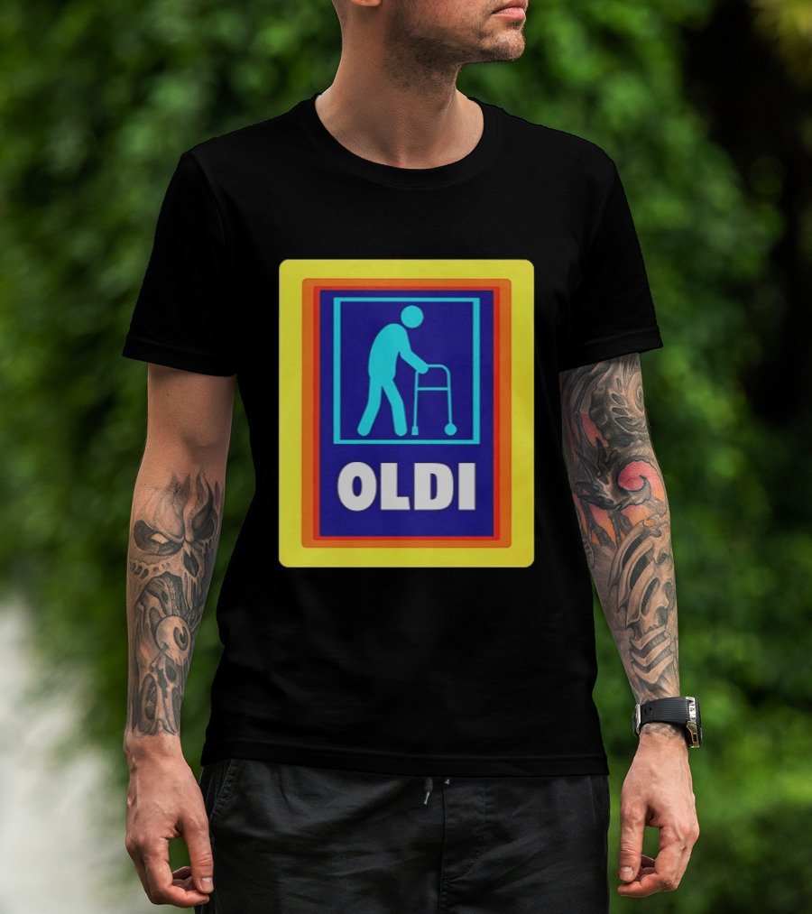 Oldi Elderly Walker Parody Aldi T-Shirt