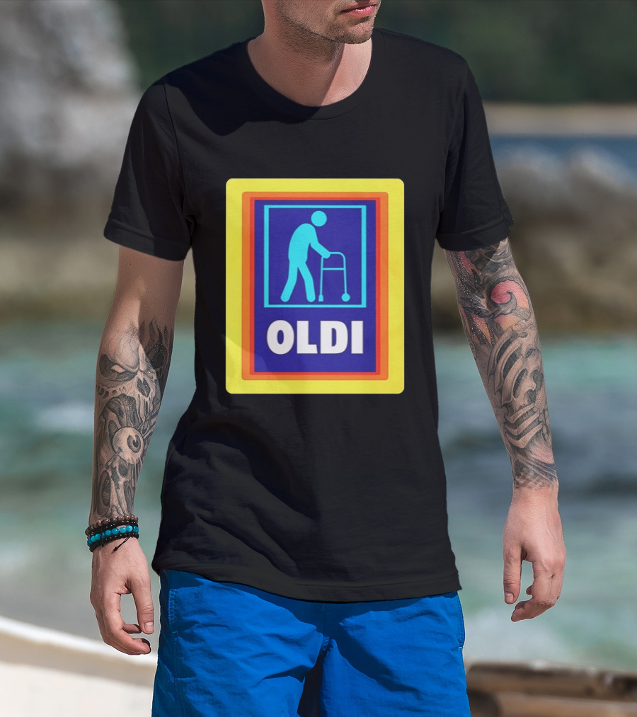 Oldi Elderly Walker Parody Aldi T-Shirt