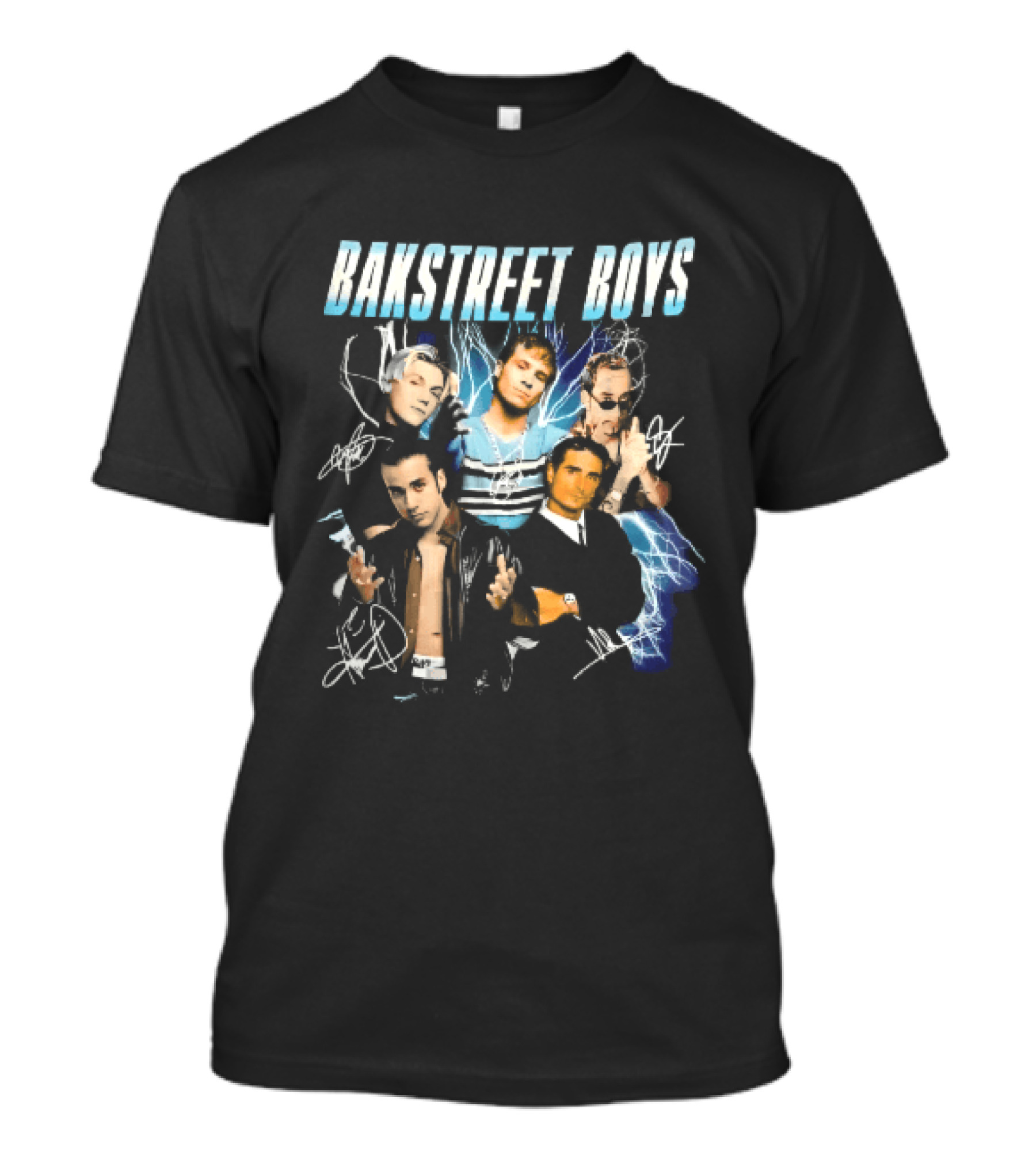 Bakstreet Boys Band Collage Lightning Autographs Bootleg T-Shirt
