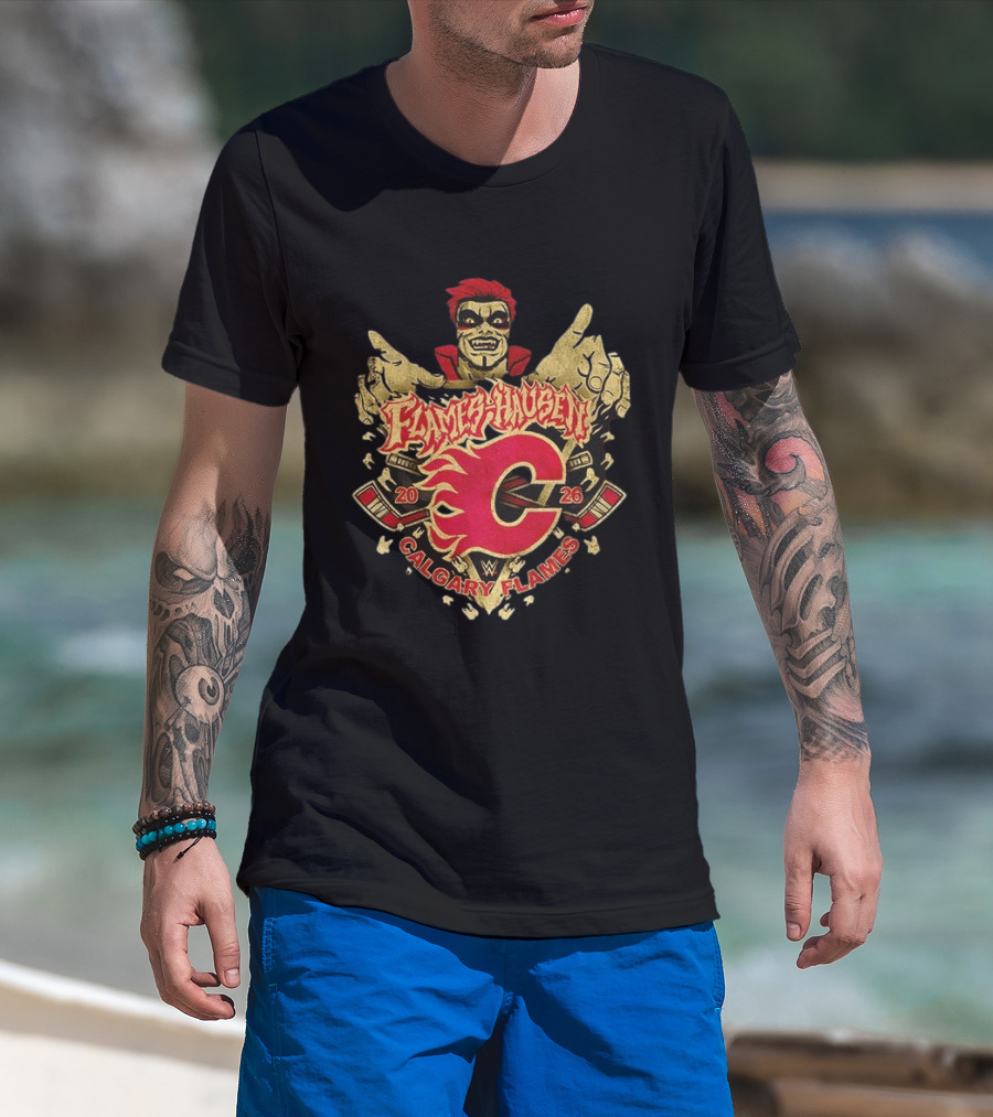 Flamehausen Calgary Flames WWE 2026 Collaboration Danhausen Summer Tour T-Shirt
