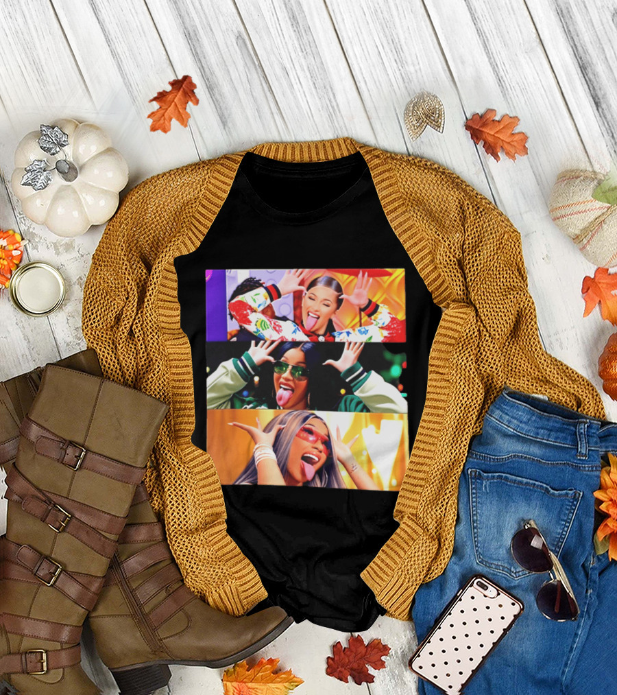 Cardi B Funny Faces Tongue Out Rapper Hip Hop Celebrity T-Shirt
