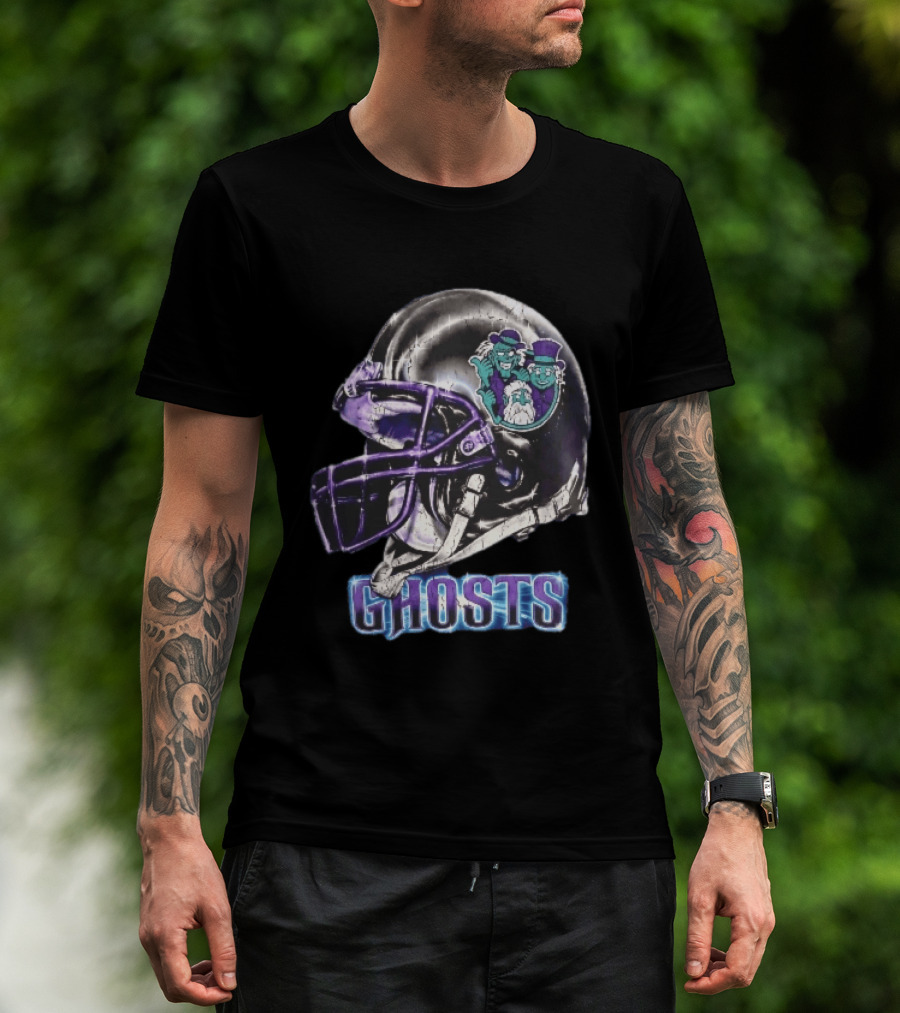 Ghosts Chrome Football Helmet Purple Facemask Haunted Mansion T-Shirt
