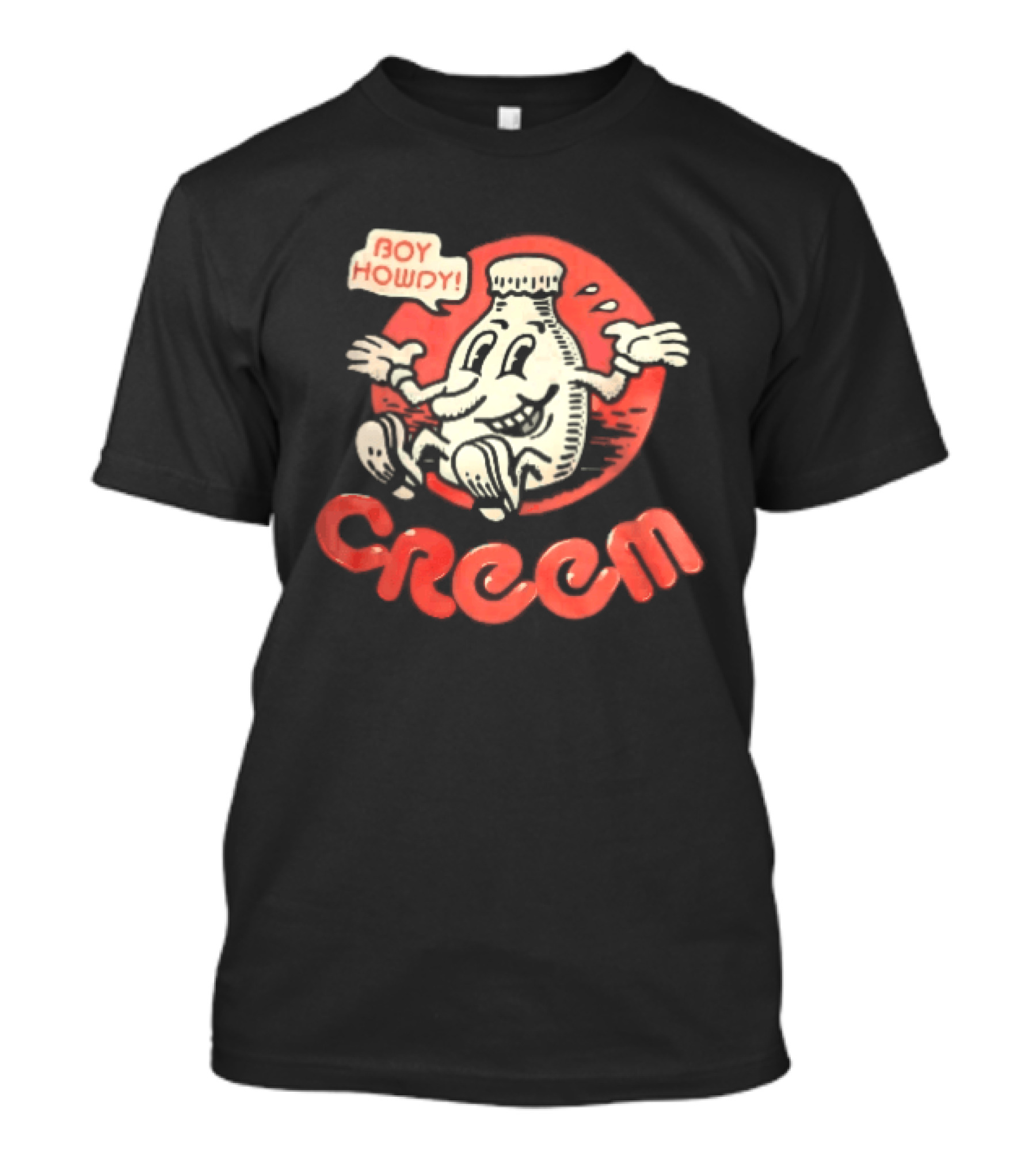 Creem Boy Howdy Milk Bottle Cartoon Red T-Shirt