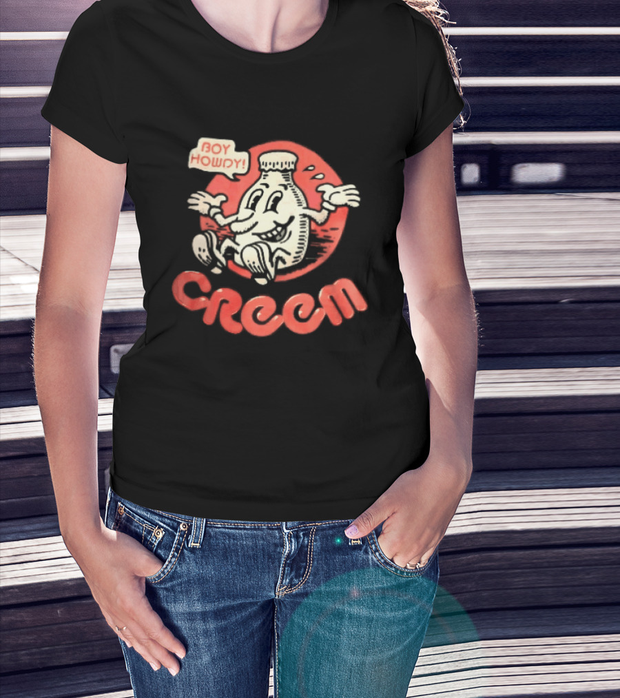 Creem Boy Howdy Milk Bottle Cartoon Red T-Shirt