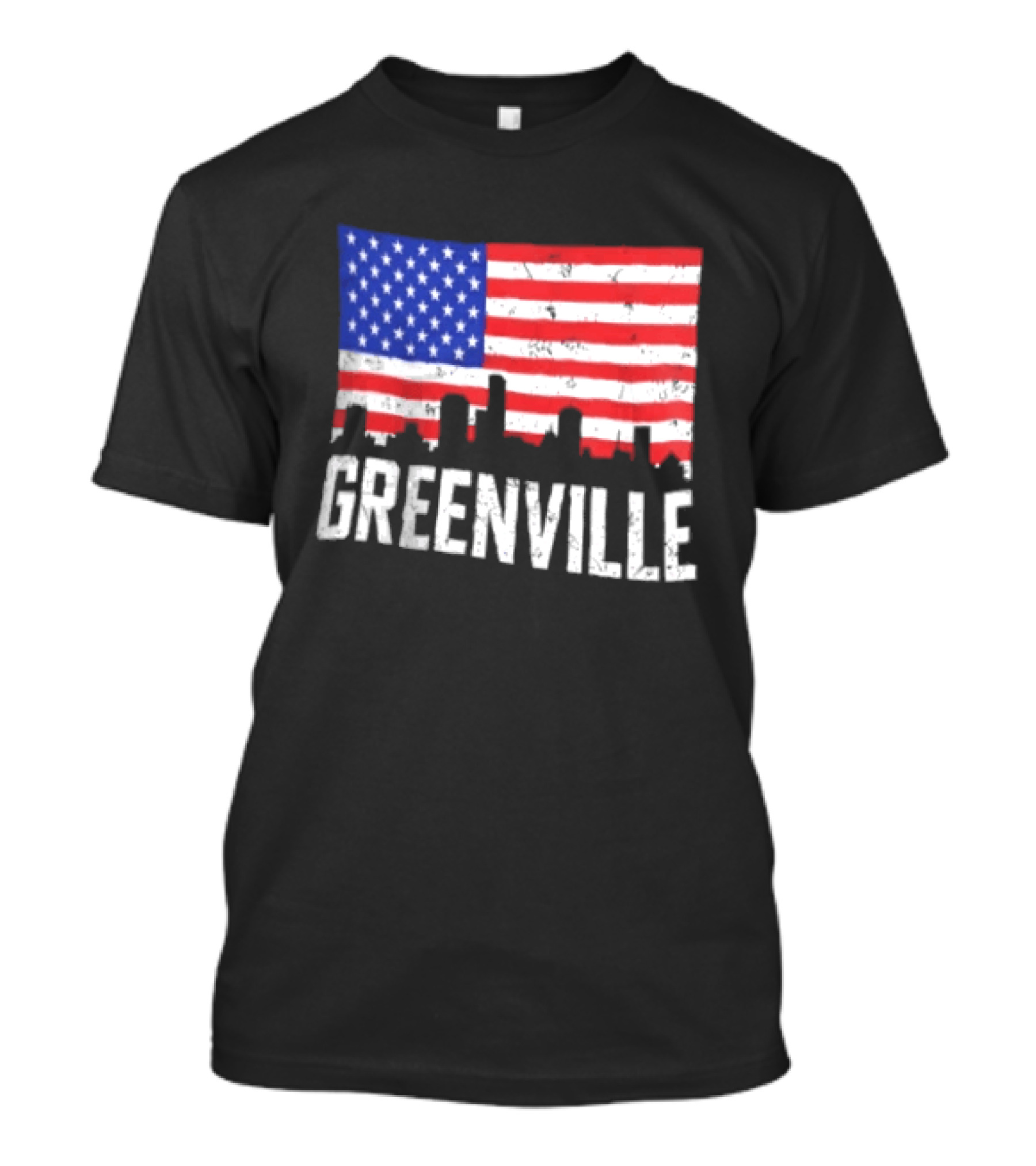 Greenville Skyline American Flag Cityscape T-Shirt