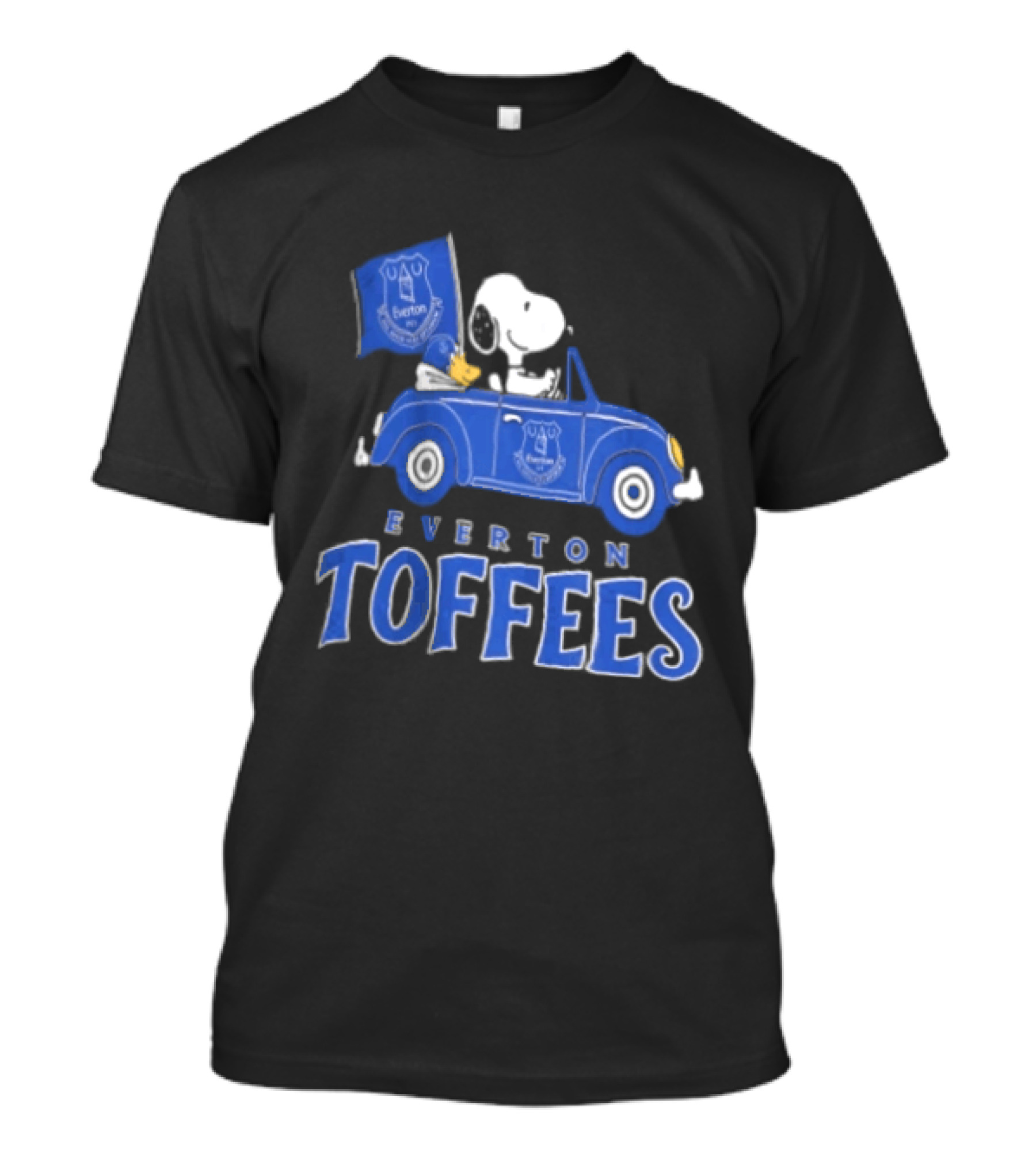 Everton Toffees Snoopy And Woodstock Driving With Flag T-Shirt