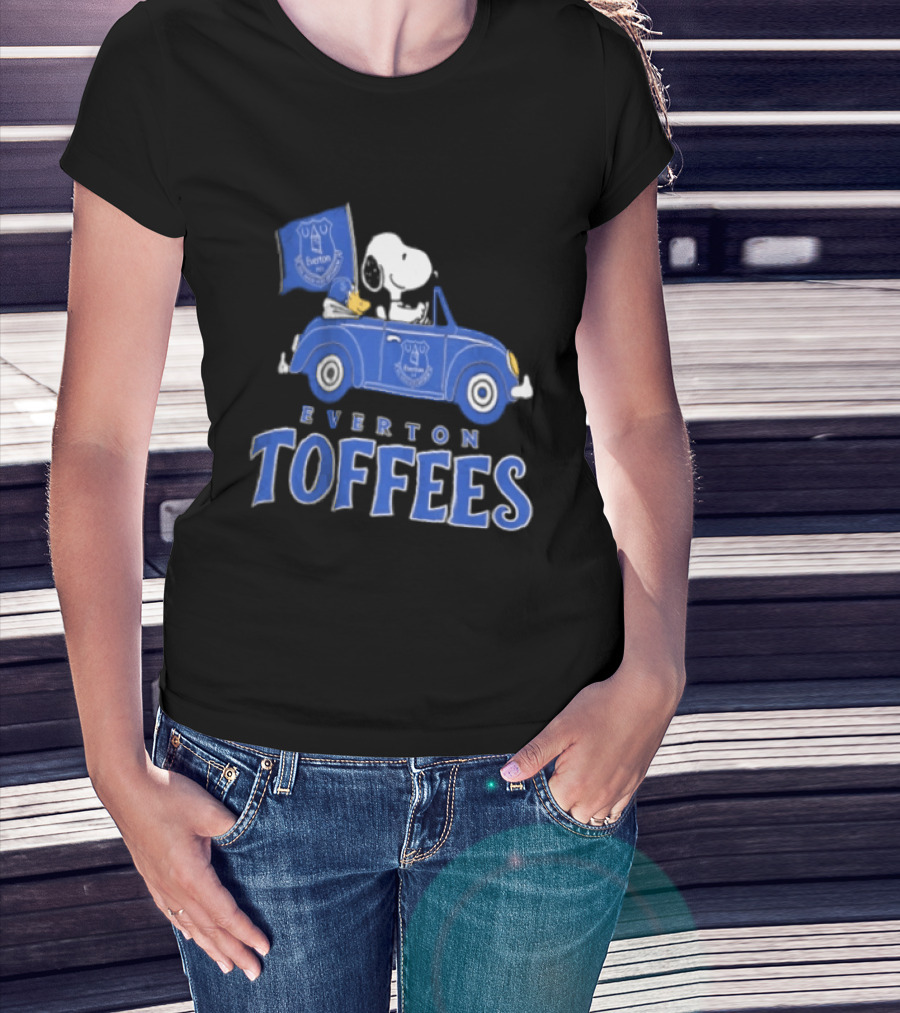 Everton Toffees Snoopy And Woodstock Driving With Flag T-Shirt