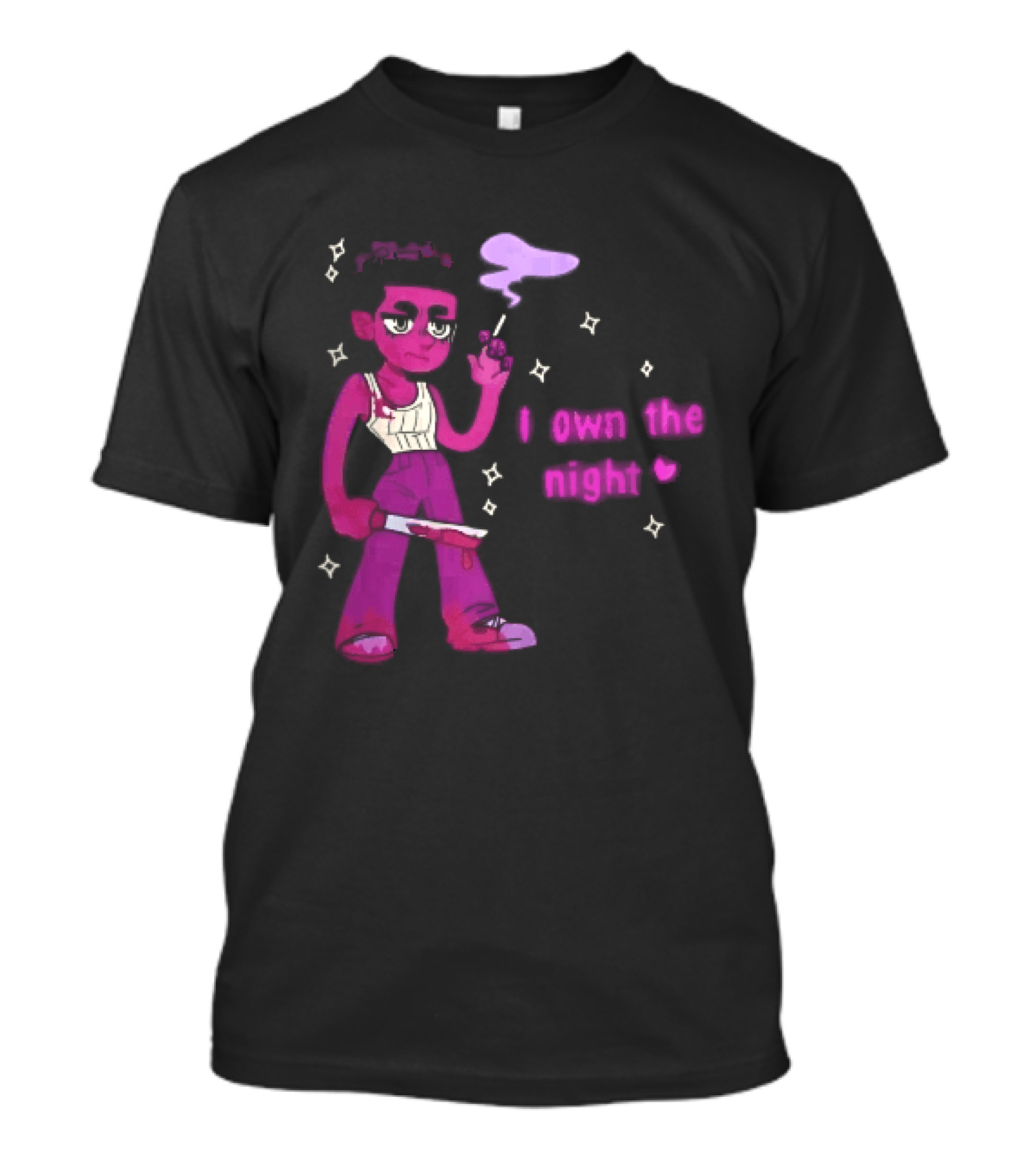 I Own The Night Pink Cartoon Character Holding Bloody Knife Smoking T-Shirt