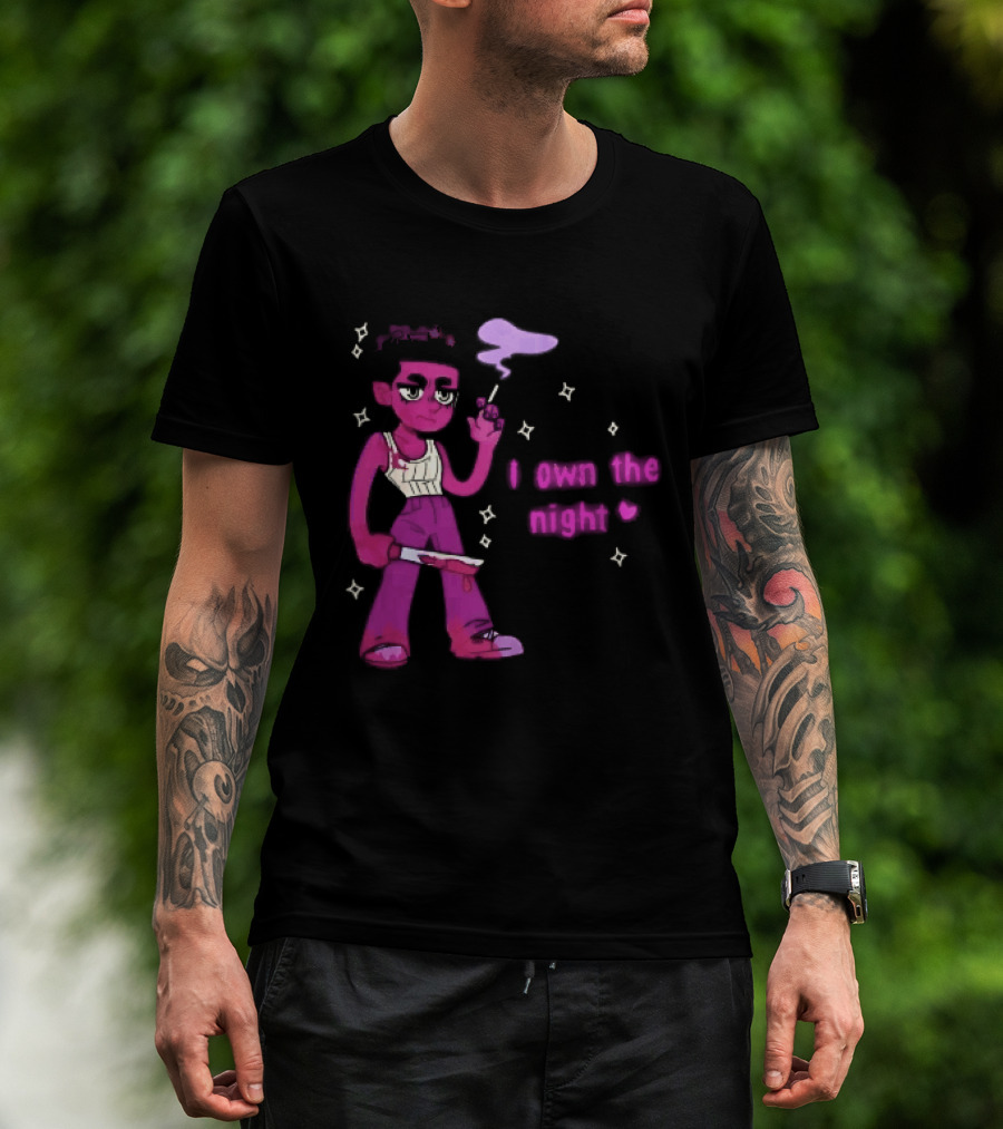 I Own The Night Pink Cartoon Character Holding Bloody Knife Smoking T-Shirt