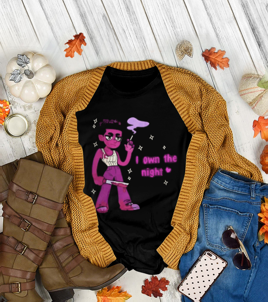 I Own The Night Pink Cartoon Character Holding Bloody Knife Smoking T-Shirt