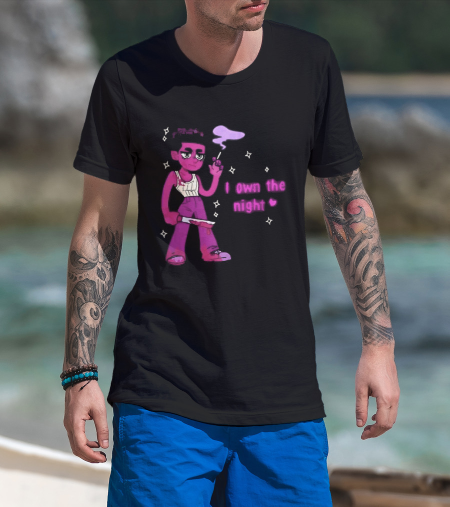 I Own The Night Pink Cartoon Character Holding Bloody Knife Smoking T-Shirt