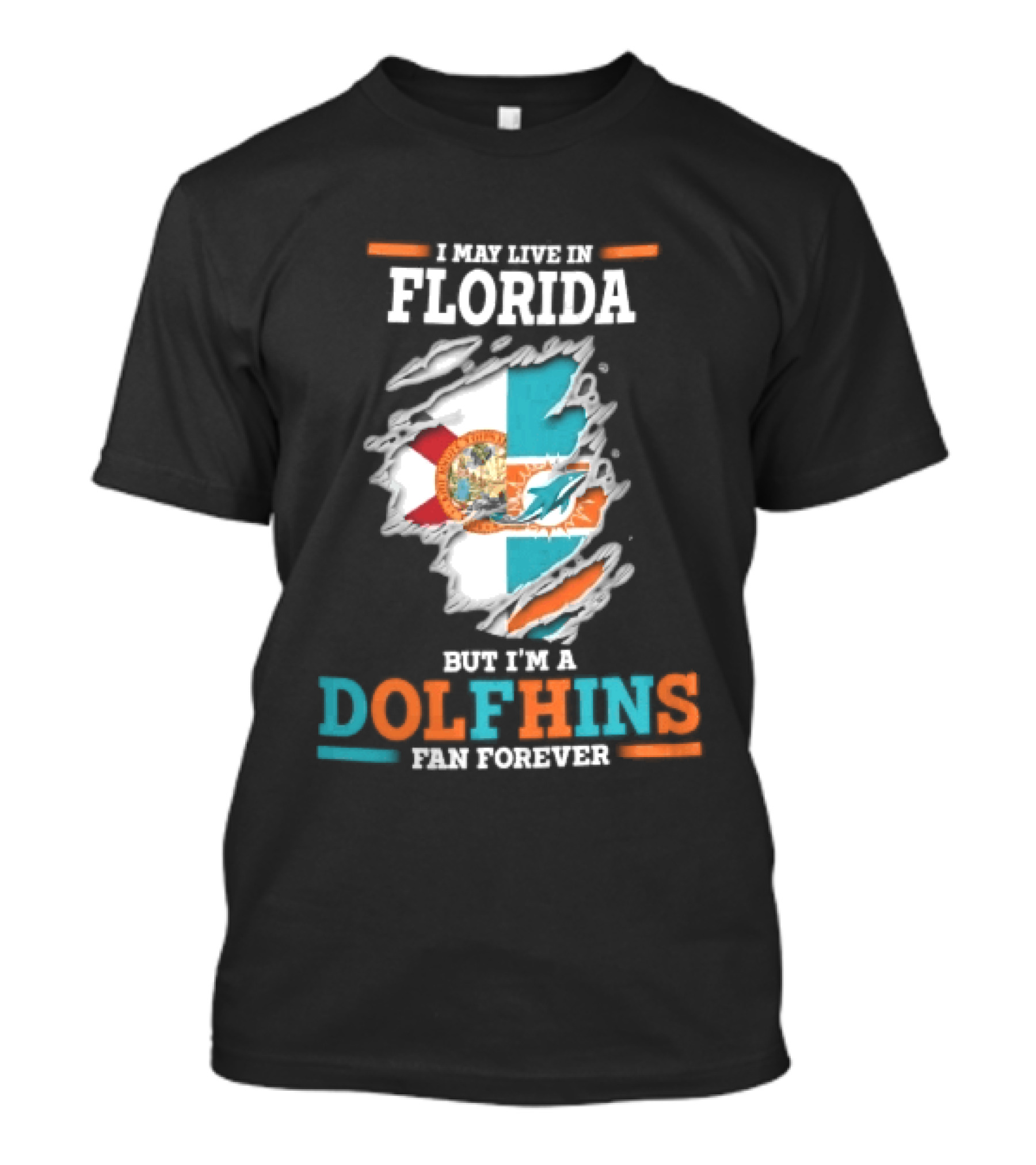 Miami Florida Dolphins Fan Forever Ripped Skin State Flag T-Shirt