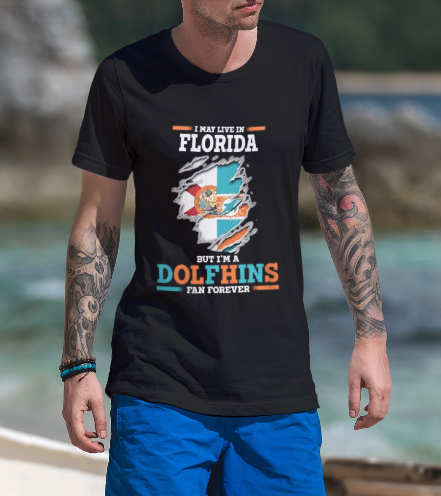 Miami Florida Dolphins Fan Forever Ripped Skin State Flag T-Shirt