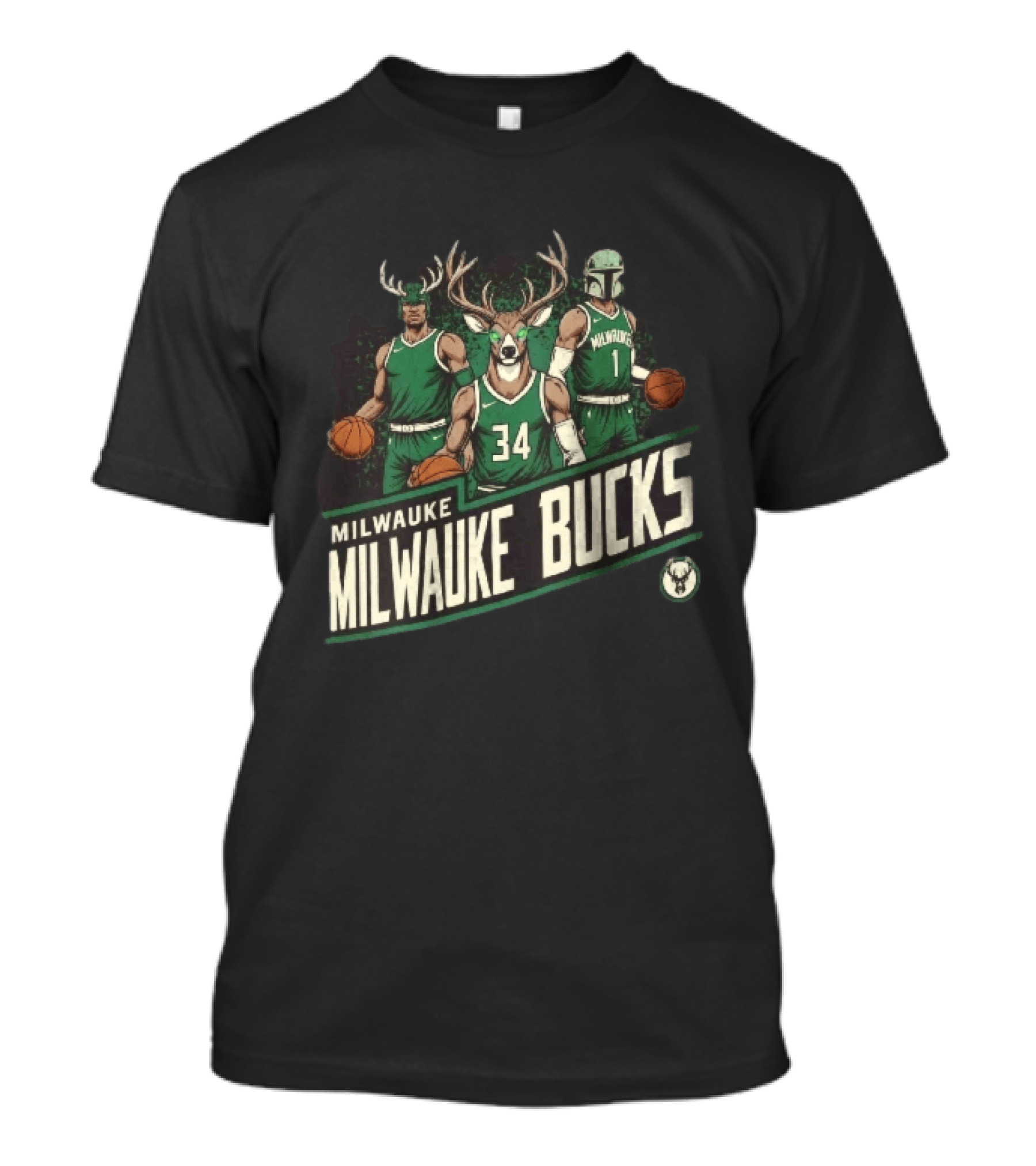Milwaukee Bucks NBA Antler Helmet Buck Head Mandalorian Basketball Players T-Shirt